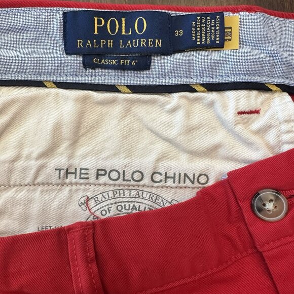 Polo Ralph Lauren Mens Size 33 Red Classic Fit 6" Stretch Chino Shorts - Picture 10 of 10